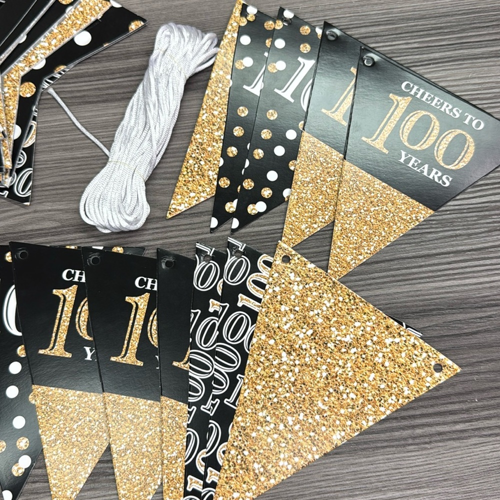 Cheers to 100 years black gold and white banner new in excellent condition
